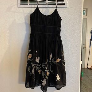 Lithe Black stretch & tie top 100% cotton dress embroidered lined Straps cute!